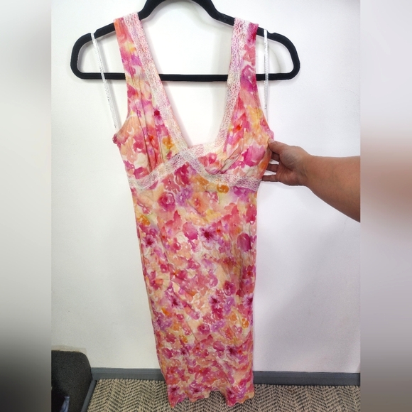Pink Multi Lace VNeck Midi Dress, MEDIUM, NWT - Picture 1 of 9